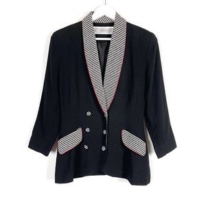 Black Fitted Blazer with Checkered Collar and Buttons